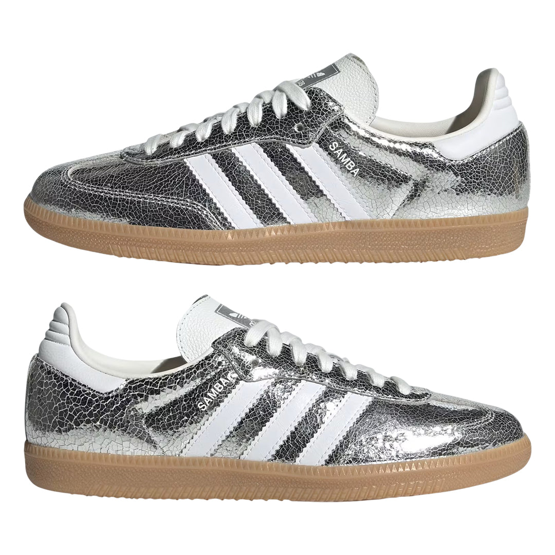 Adidas Samba OG Cracked Leather Women Sneakers - Silver Metallic