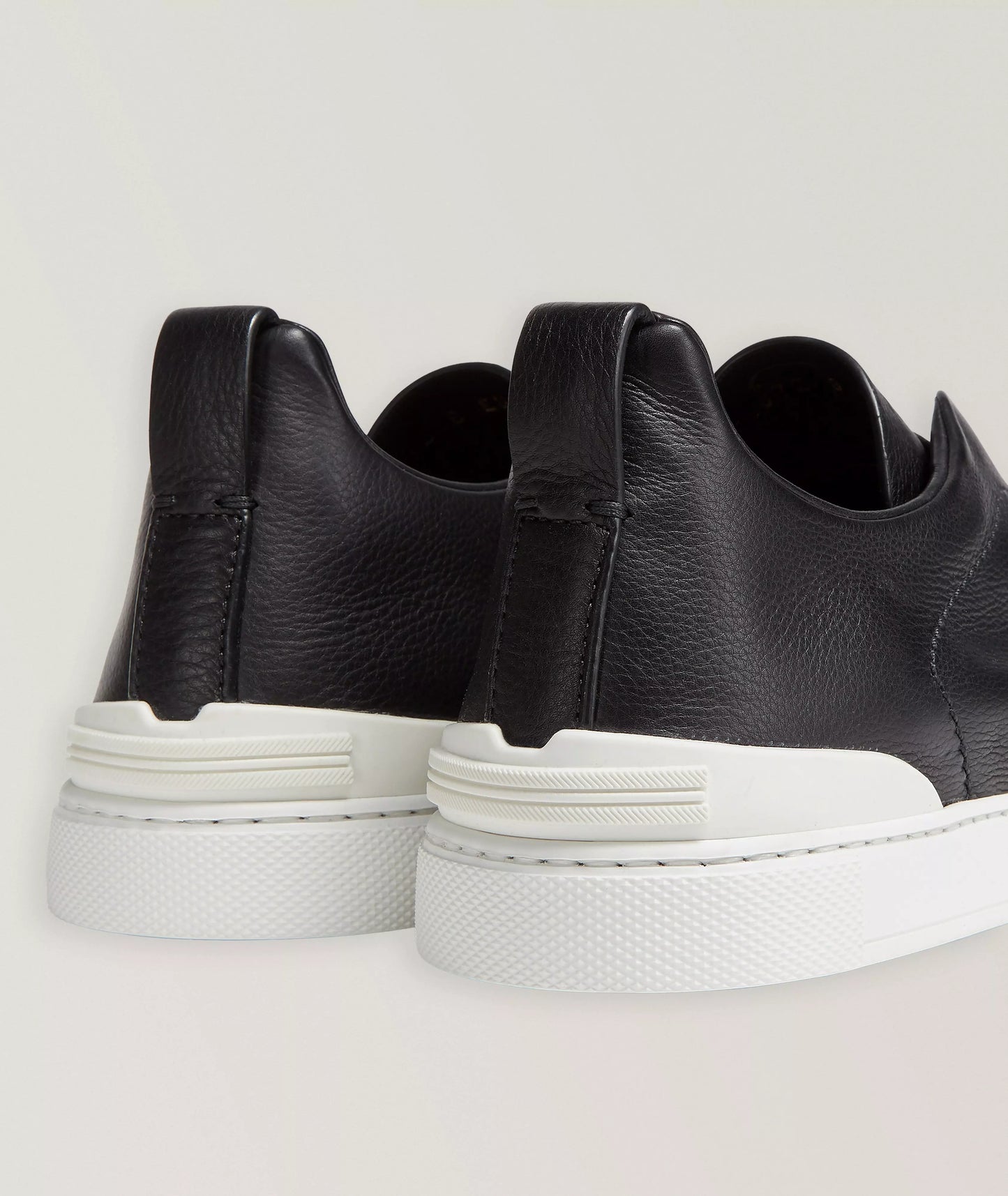 ZEGNA Triple Stitch SECONDSKIN Black Leather Sneakers Mens