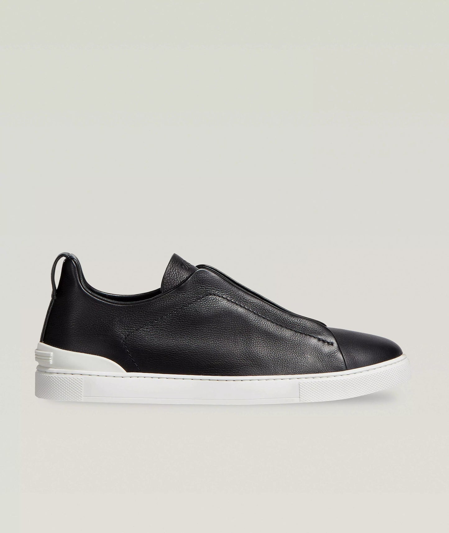 ZEGNA Triple Stitch SECONDSKIN Black Leather Sneakers Mens