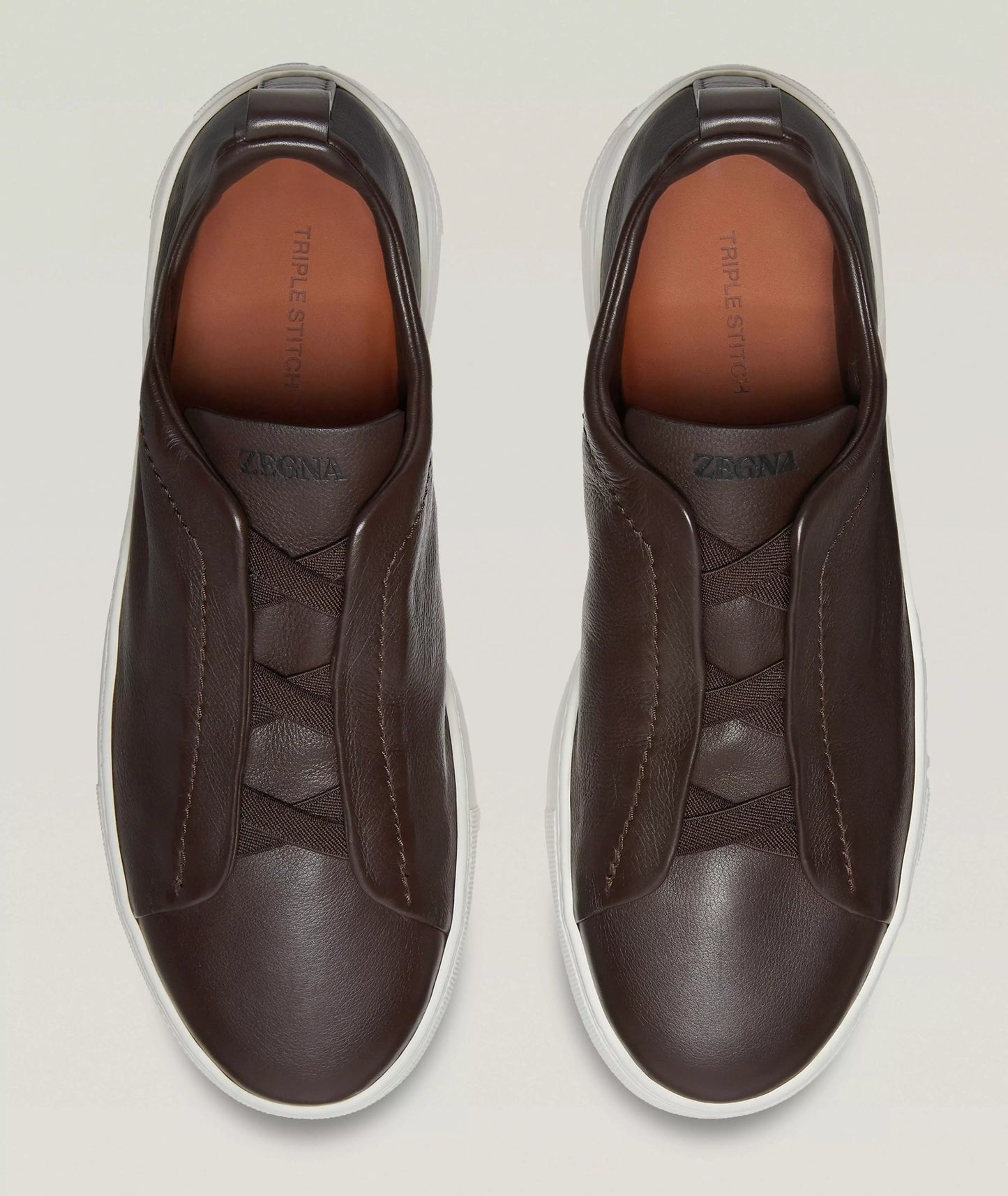 ZEGNA Triple Stitch SECONDSKIN Brown Leather Sneakers Mens