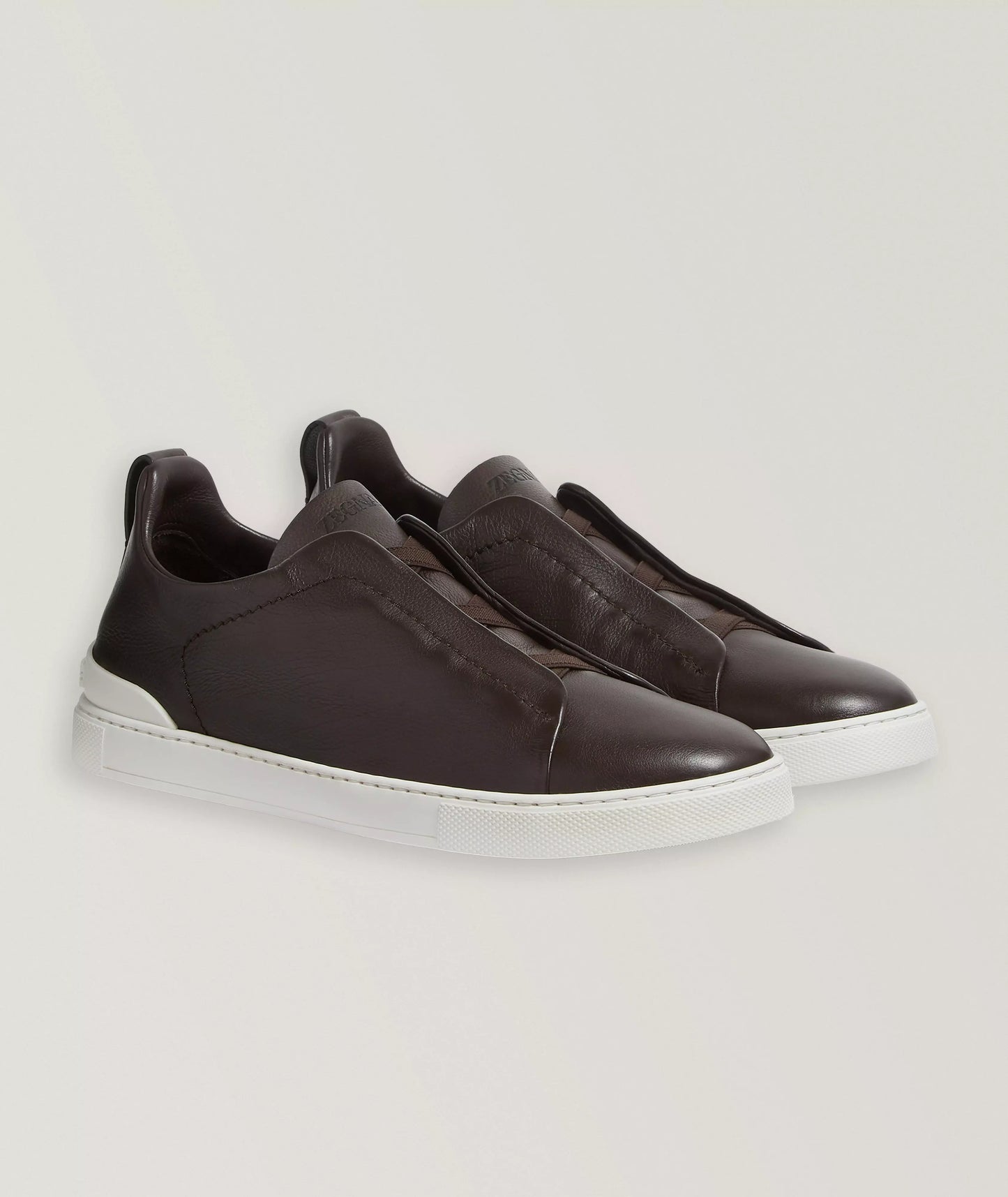 ZEGNA Triple Stitch SECONDSKIN Brown Leather Sneakers Mens