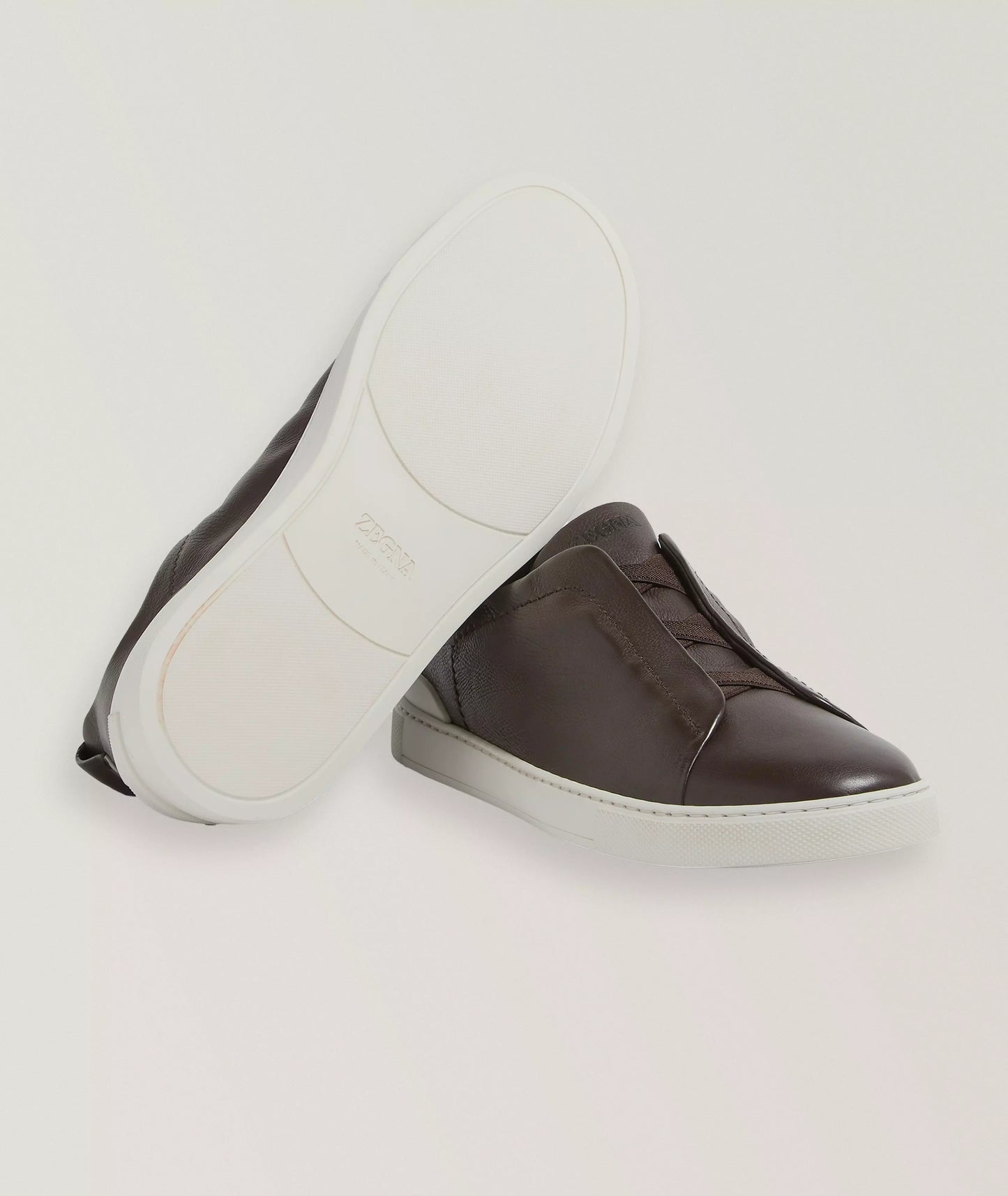 ZEGNA Triple Stitch SECONDSKIN Brown Leather Sneakers Mens