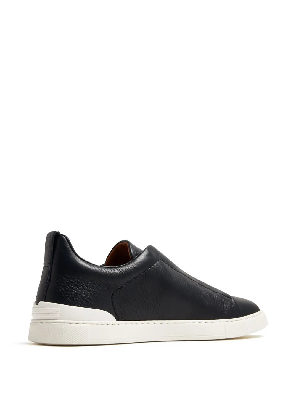 ZEGNA Triple Stitch SECONDSKIN Black Leather Sneakers Mens
