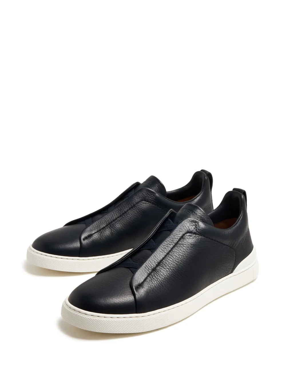 ZEGNA Triple Stitch SECONDSKIN Black Leather Sneakers Mens