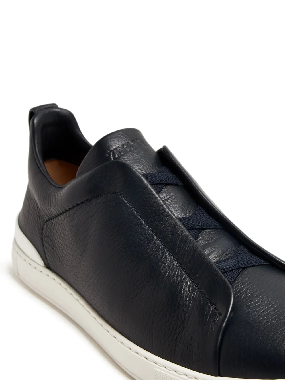 ZEGNA Triple Stitch SECONDSKIN Black Leather Sneakers Mens