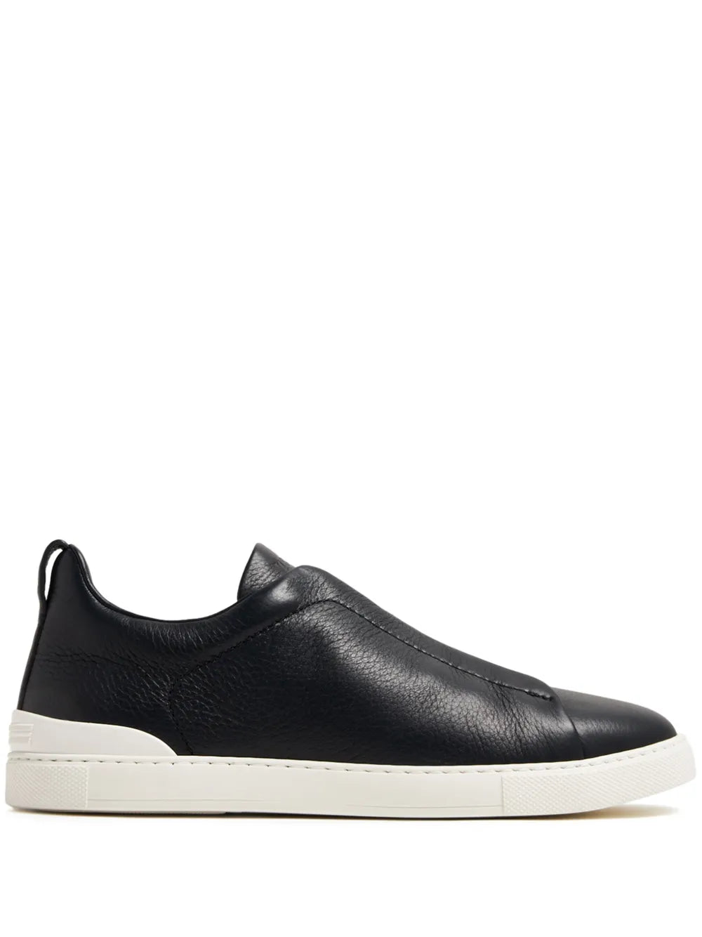 ZEGNA Triple Stitch SECONDSKIN Black Leather Sneakers Mens
