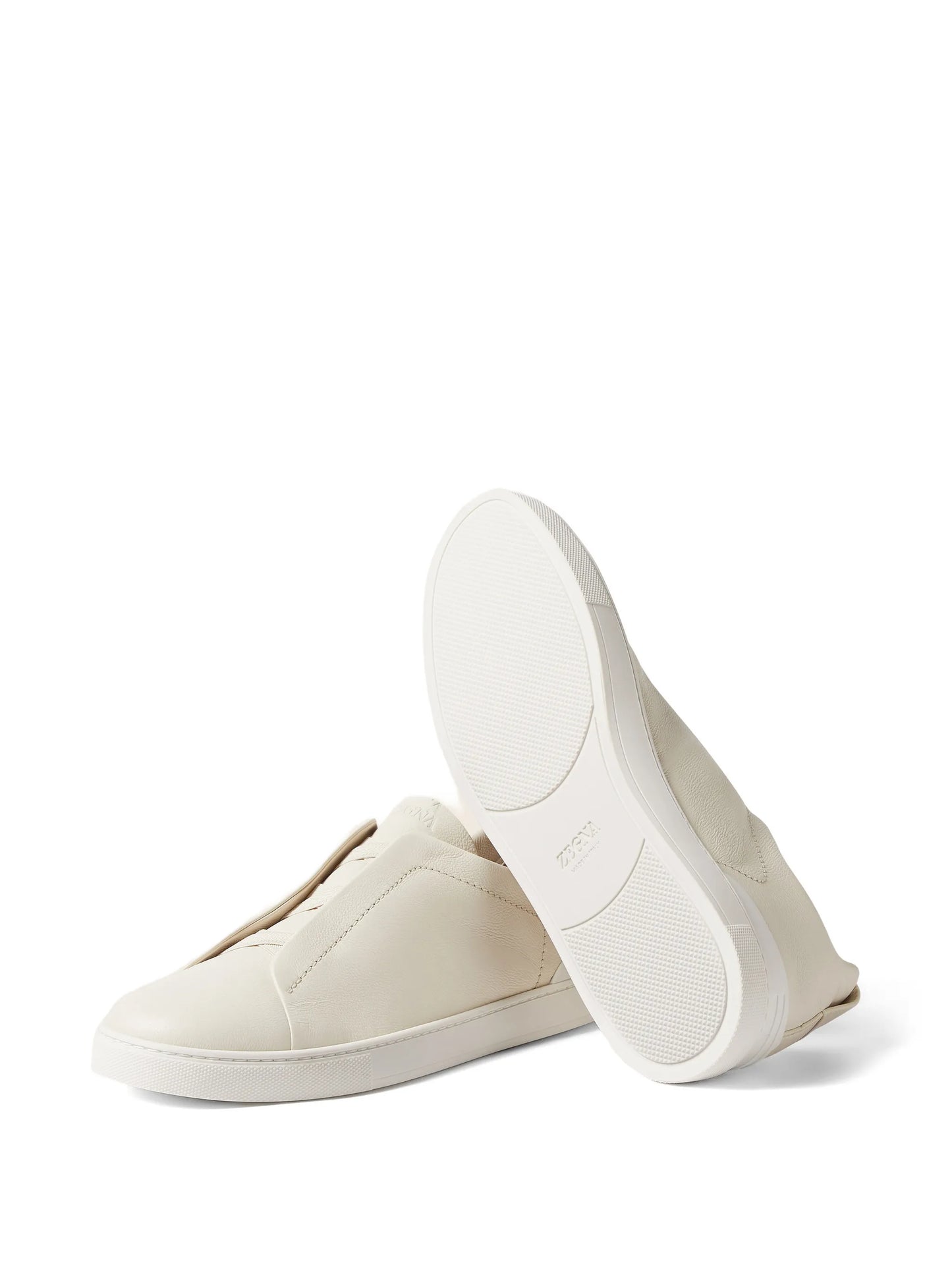 ZEGNA Triple Stitch SECONDSKIN Beige Leather Sneakers Mens