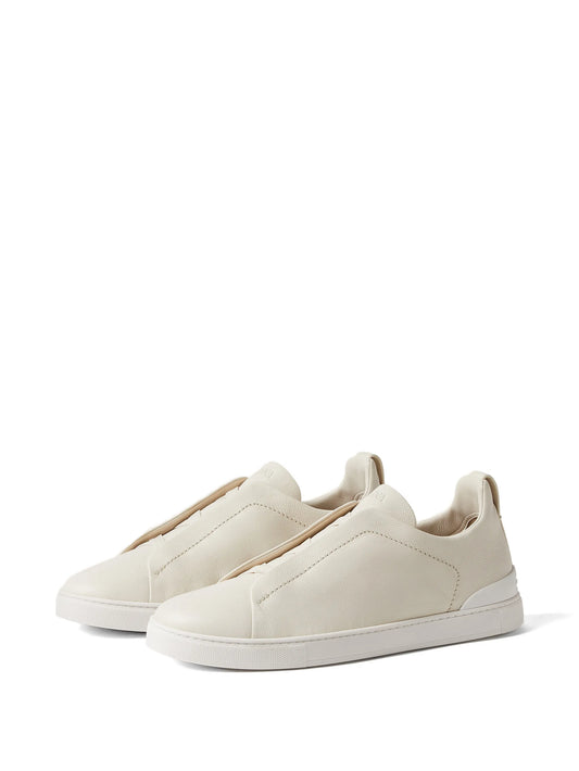 ZEGNA Triple Stitch SECONDSKIN Beige Leather Sneakers Mens