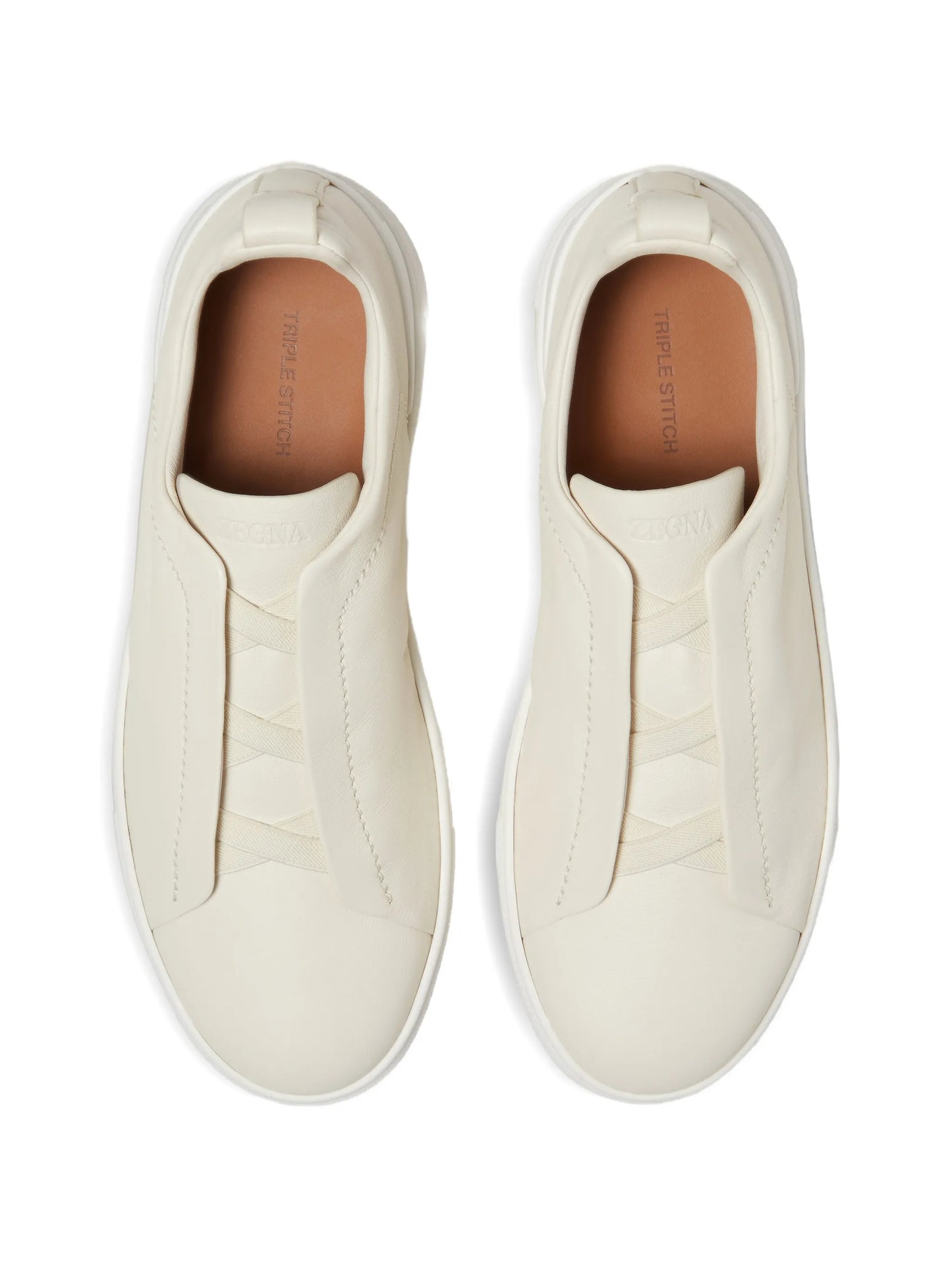 ZEGNA Triple Stitch SECONDSKIN Beige Leather Sneakers Mens