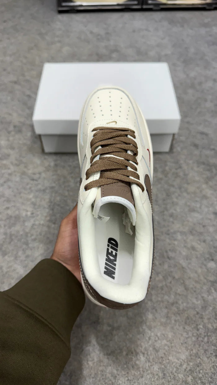 Nike Air Force 1 Milk Coffee Mini Red Swoosh Sneakers