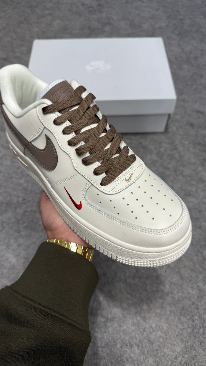Nike Air Force 1 Milk Coffee Mini Red Swoosh Sneakers