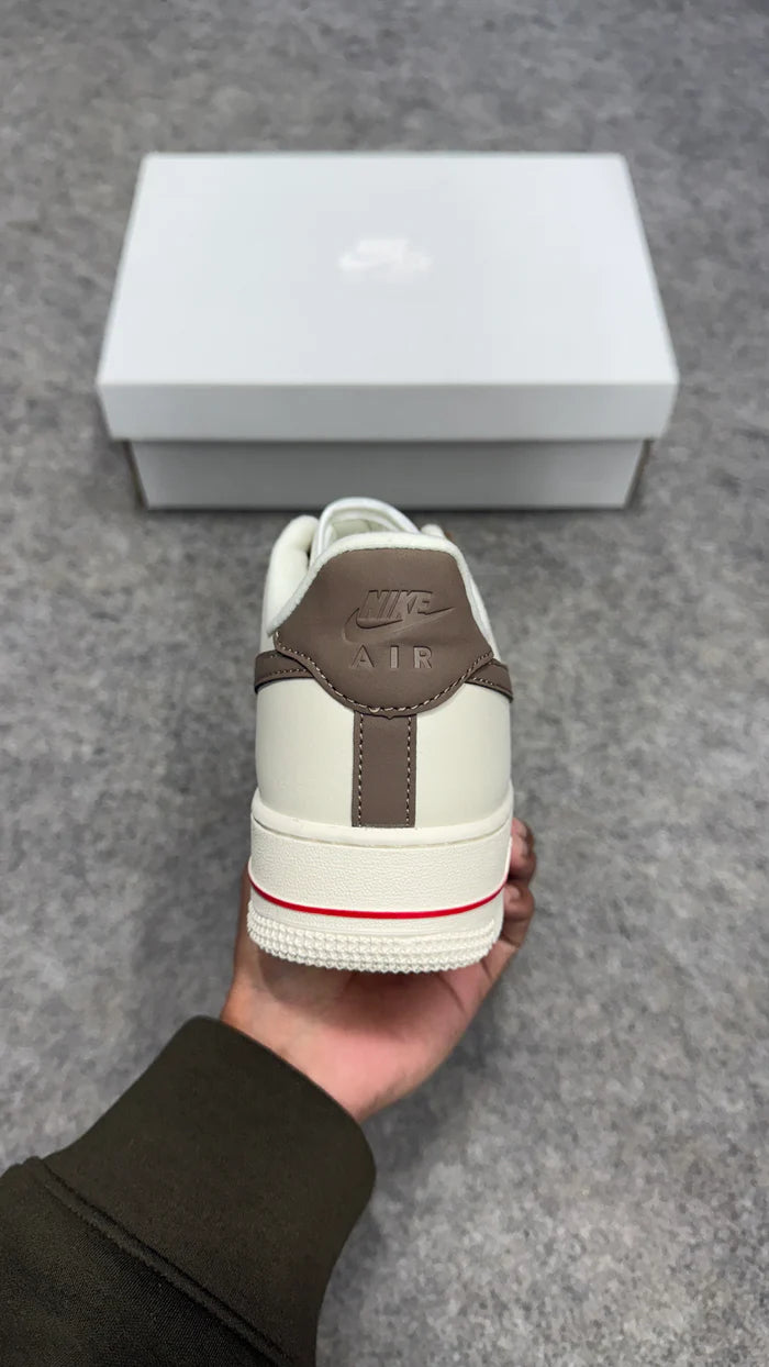 Nike Air Force 1 Milk Coffee Mini Red Swoosh Sneakers