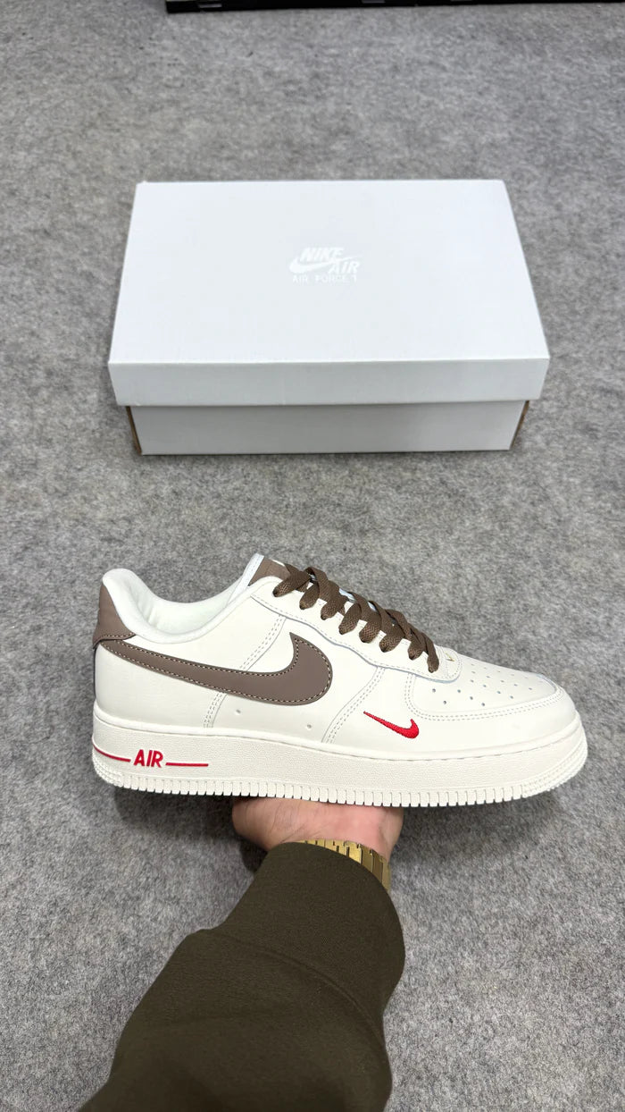 Nike Air Force 1 Milk Coffee Mini Red Swoosh Sneakers