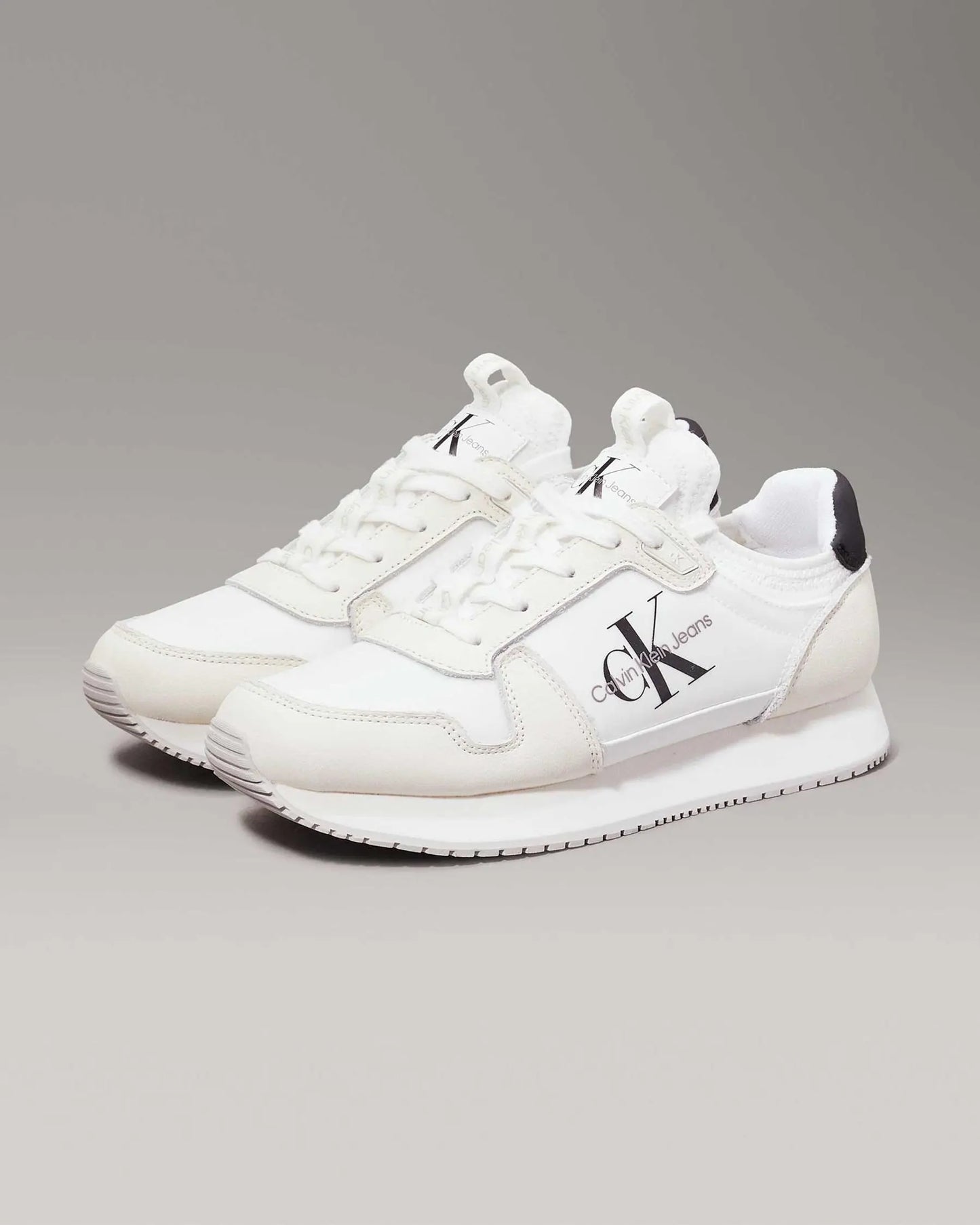 **Calvin Klein Jeans Runner Sock Laceup Trainers – Men’s Sneakers (White/Black)**