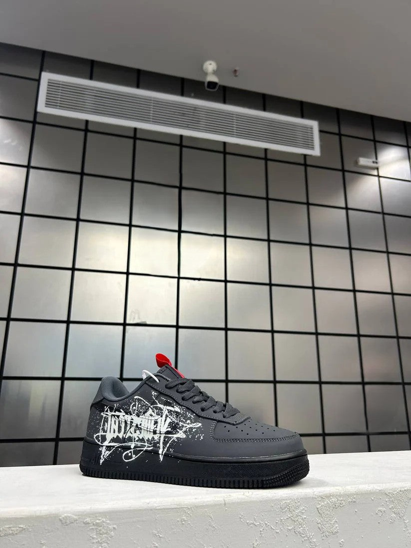 *Nike Air Force 1 Low Street Star Custom Anthracite Crimson Mens Sneakers*
