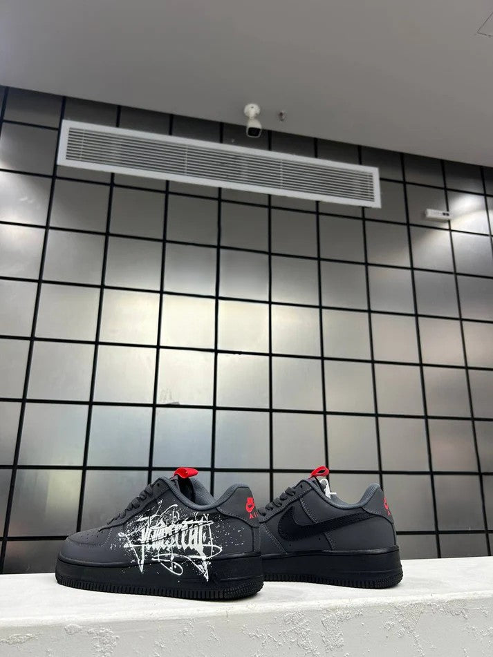 *Nike Air Force 1 Low Street Star Custom Anthracite Crimson Mens Sneakers*